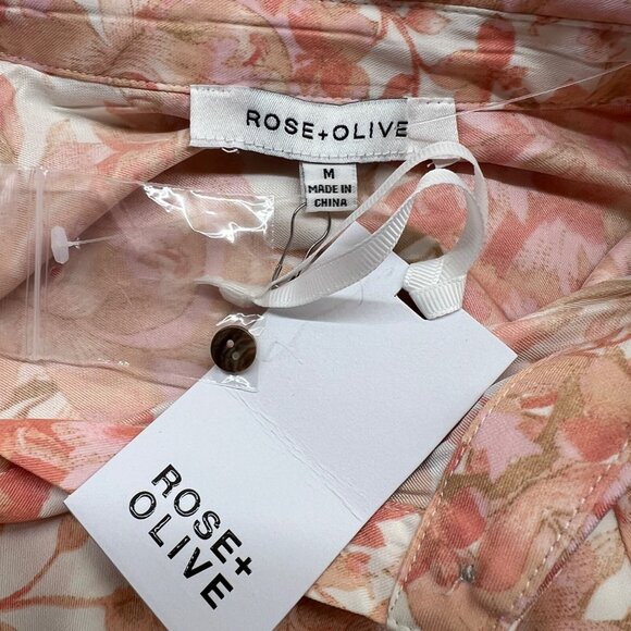 Rose + Olive Floral Button-Up Blouse Cream Pink Size Medium NWT - Picture 9 of 12